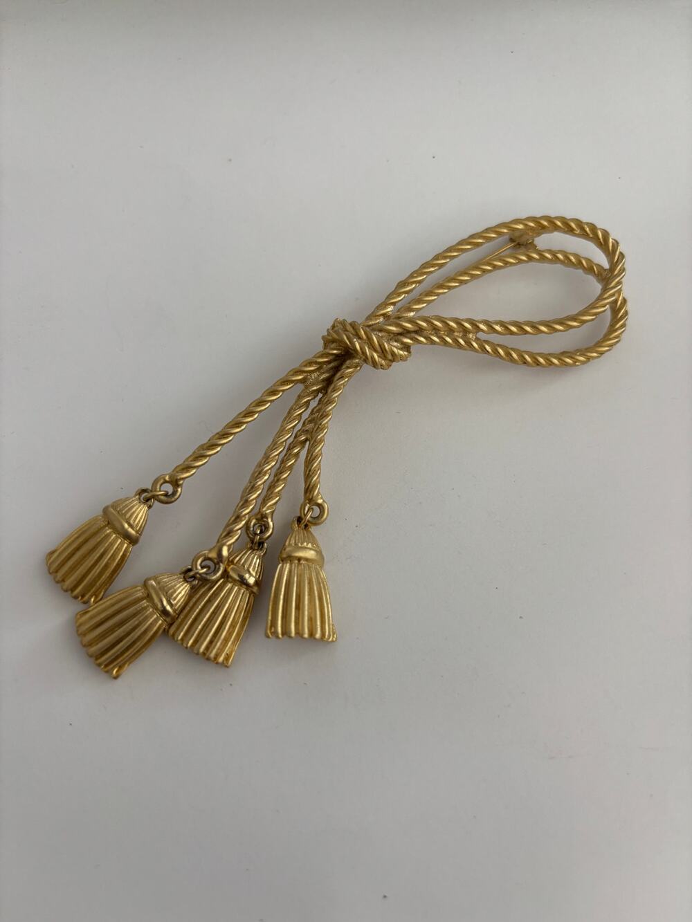 Vintage Large Gold Tone Brooch Rope with Tassels